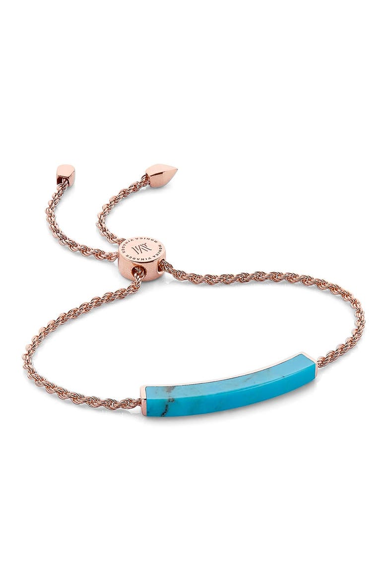 Engravable Linear Semiprecious Stone Friendship Bracelet, Main, color, ROSE GOLD/ TURQUOISE