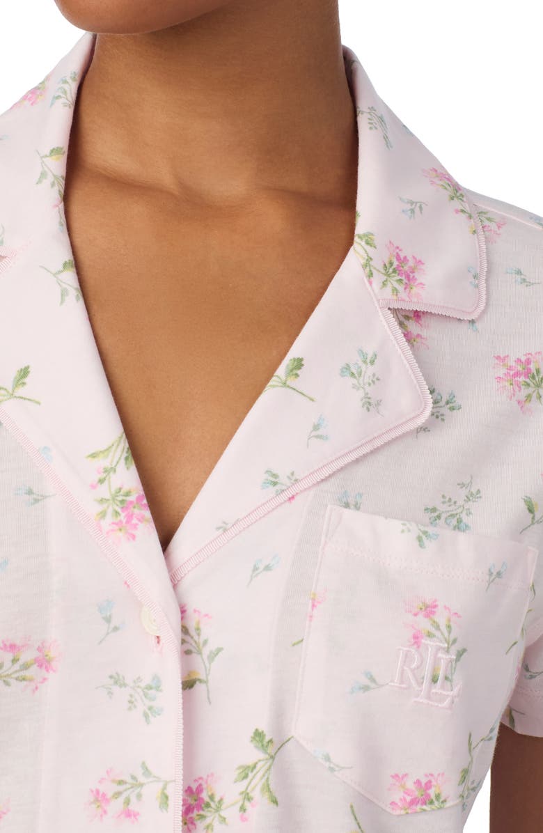 Lauren Ralph Lauren Short Sleeve Cotton Blend Crop Pajamas, Alternate, color, Ditsy Bouquet