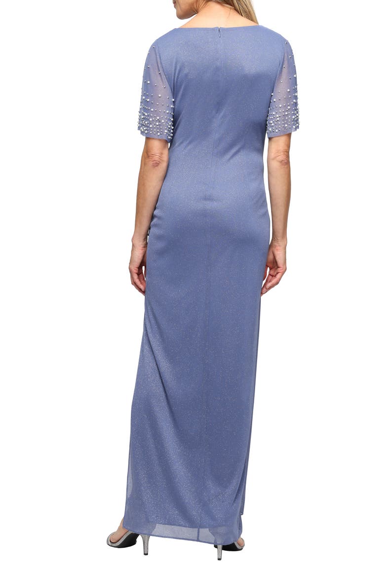 Imitation Pearl Detail Metallic Gown, Alternate, color, DUSTY BLUE