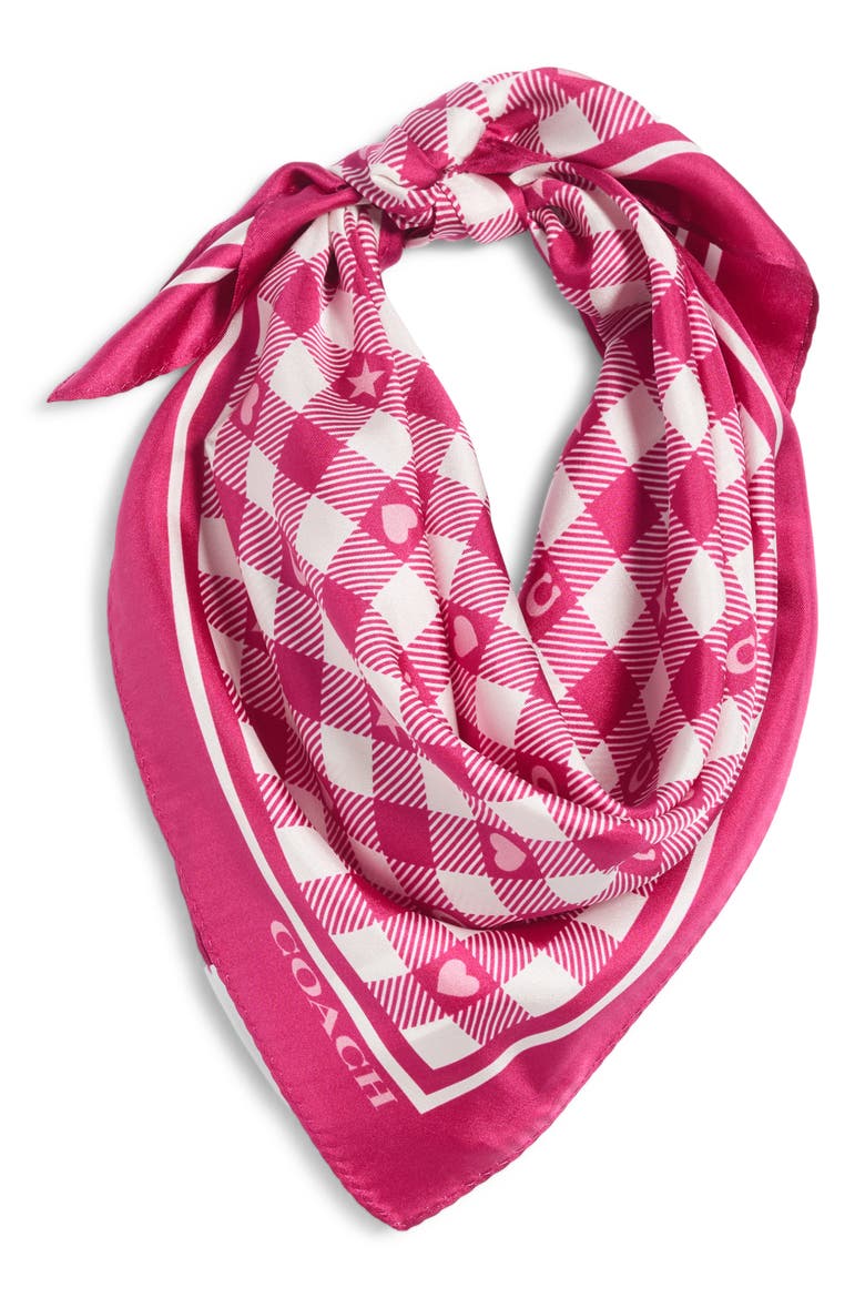 Gingham Play Silk Scarf, Alternate, color, DARK FUCHSIA