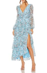 Mac Duggal Puff Sleeve Floral Printed Dress