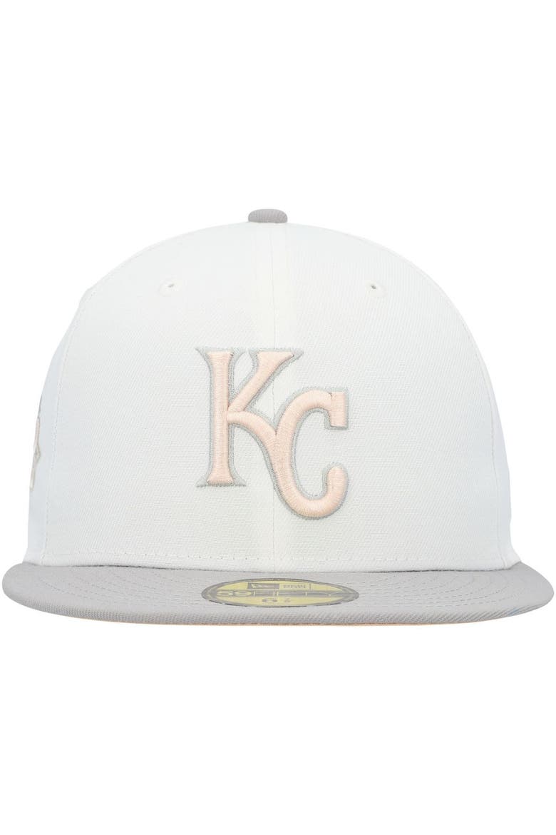 Men's New Era White/Gray Kansas City Royals 2015 World Series Side Patch Peach Undervisor 59FIFTY Fitted Hat, Alternate, color, White