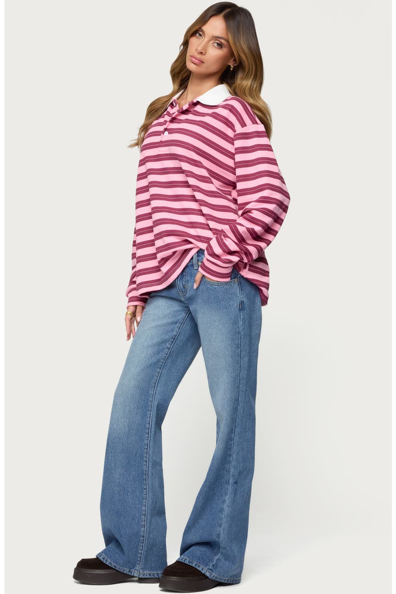 Maureen Stripe Polo Sweatshirt, Alternate, color, PINK