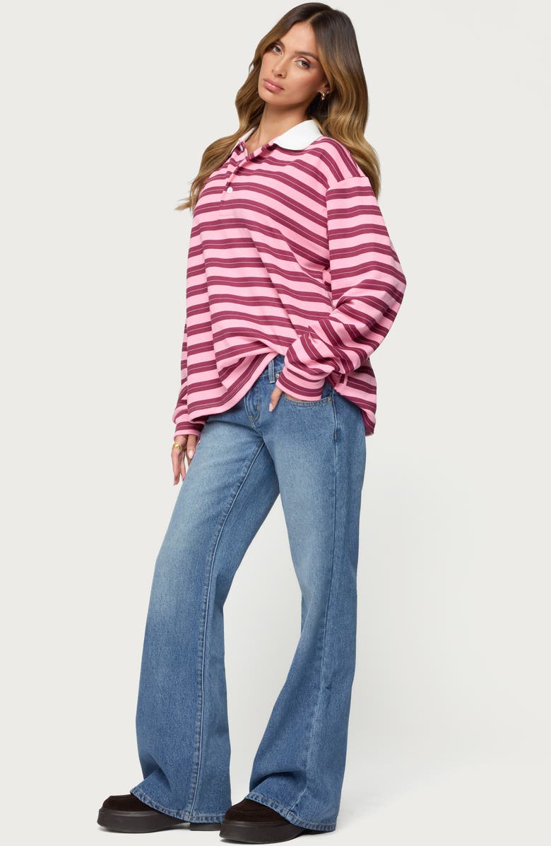 EDIKTED Maureen Stripe Polo Sweatshirt, Alternate, color, Pink