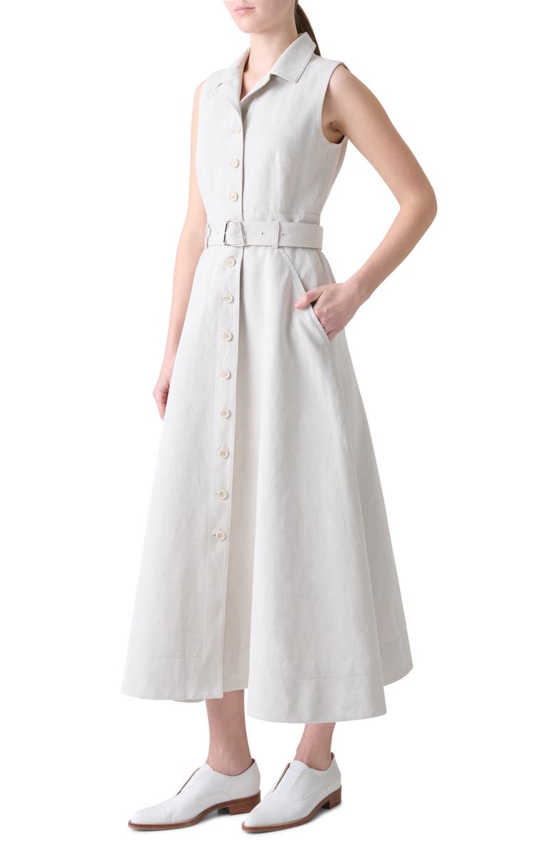 Akris Belted Cotton & Silk Blend Midi Shirtdress, Alternate, color, Sand