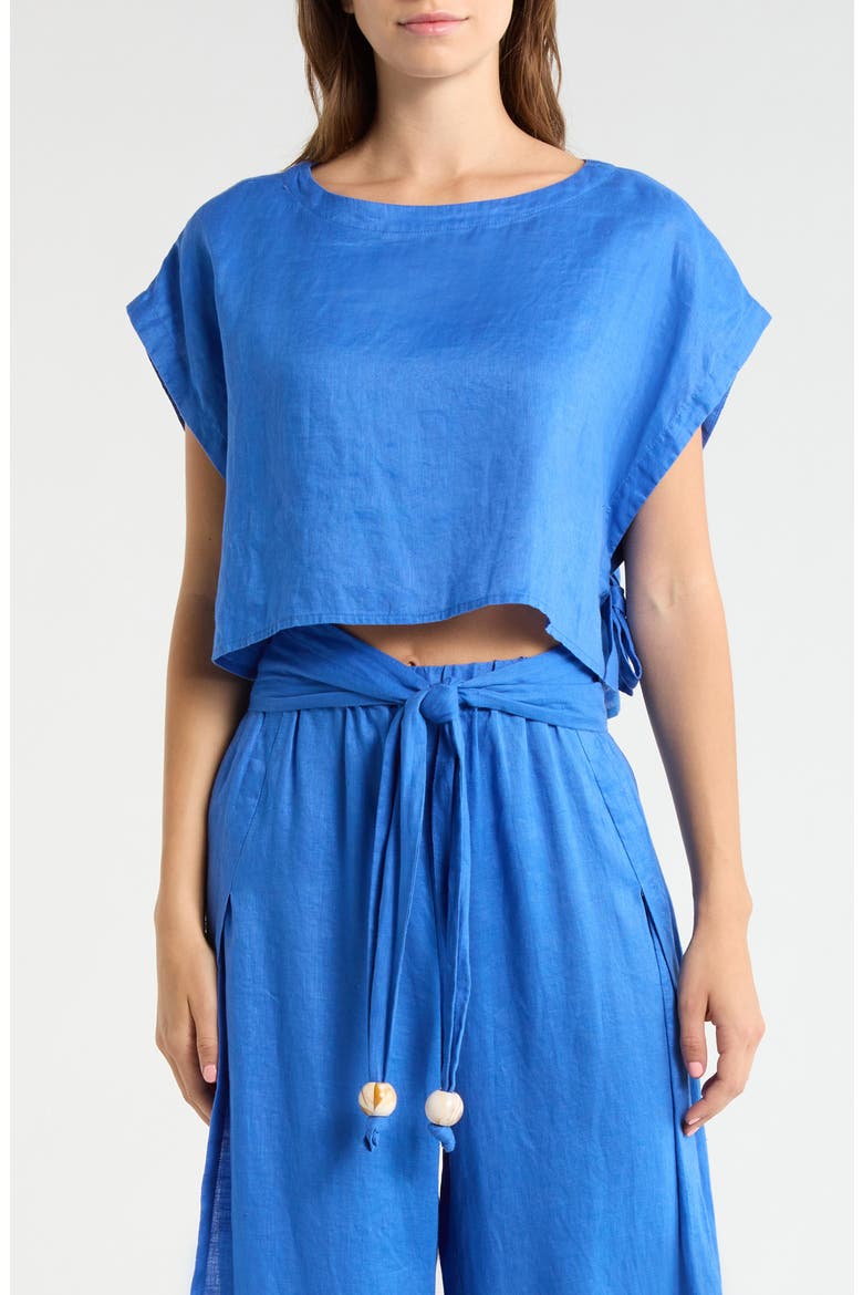 Cropped Linen Cover-Up Top, Main, color, SAPPHIRE BLUE
