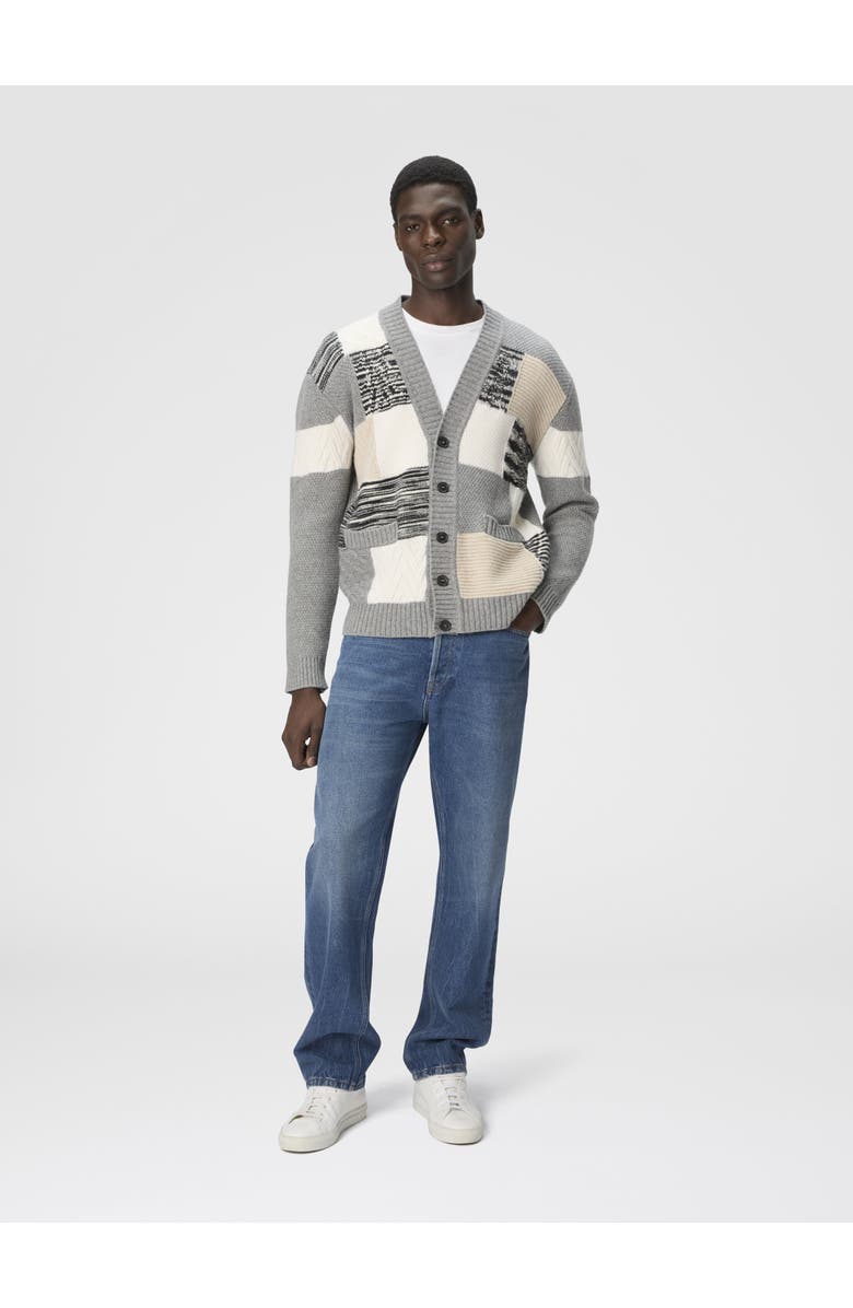 Missoni The Cardigan In Pure Wool With Flame And Zigzag Inserts, Alternate, color, Beige & Grey