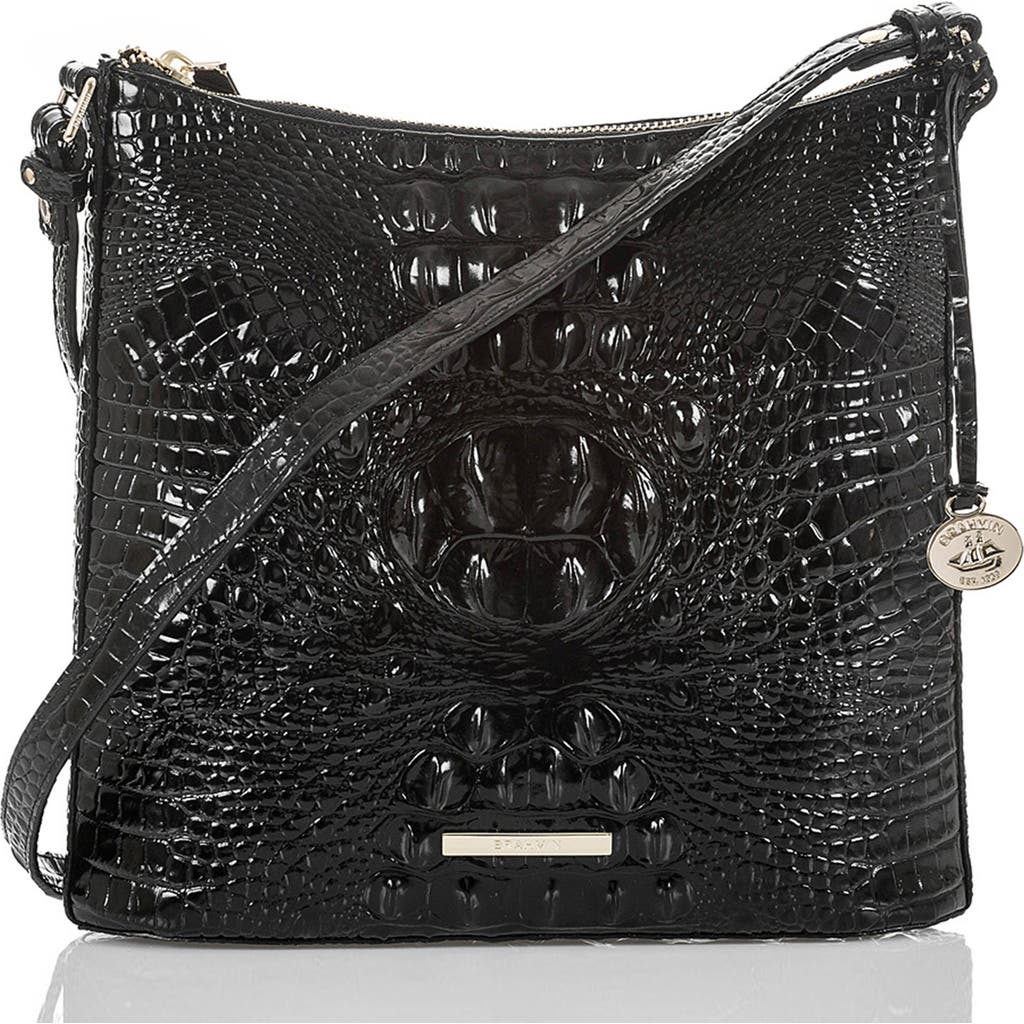 Brahmin Katie Croc Embossed Leather Crossbody Bag In Black