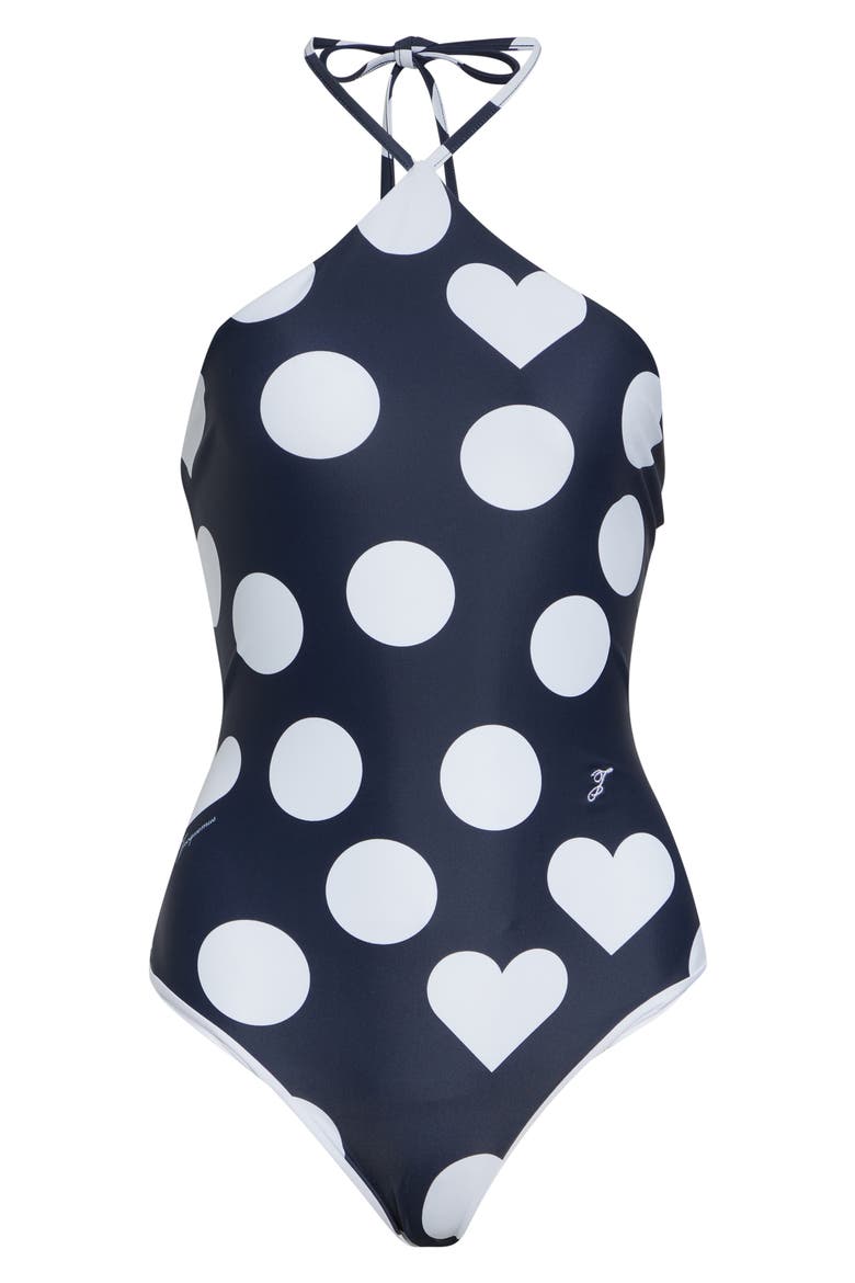 Le Bastide One-Piece Halter Swimsuit, Alternate, color, PRINT DOTS HEART NAVY