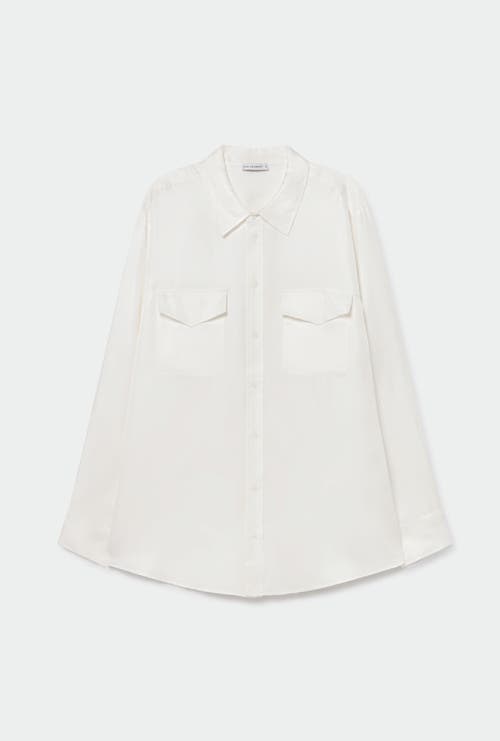 Silk Laundry Twill Boyfriend Shirt White In White