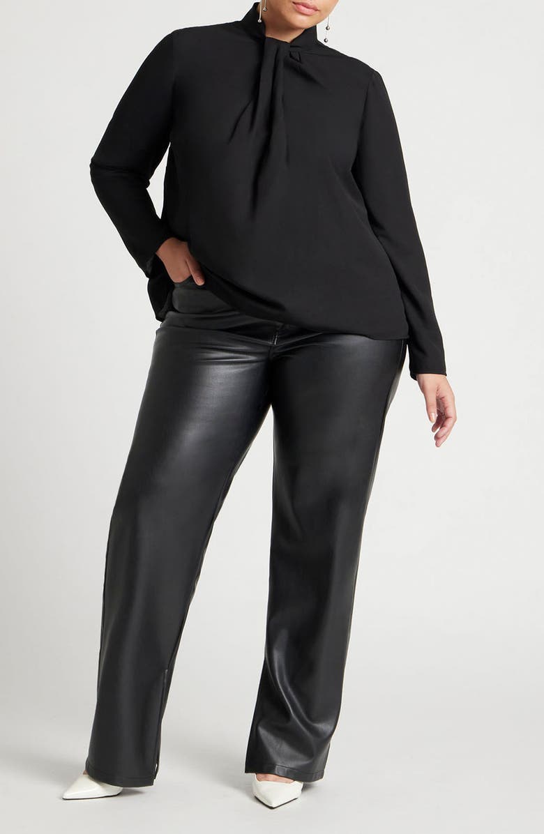 ELOQUII Twist Front Mock Neck Crepe Top, Alternate, color,