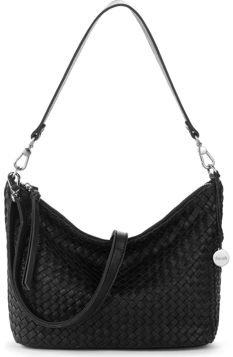 The Sak Juniper Small Hobo Leather Bag, Alternate, color, Woven Black