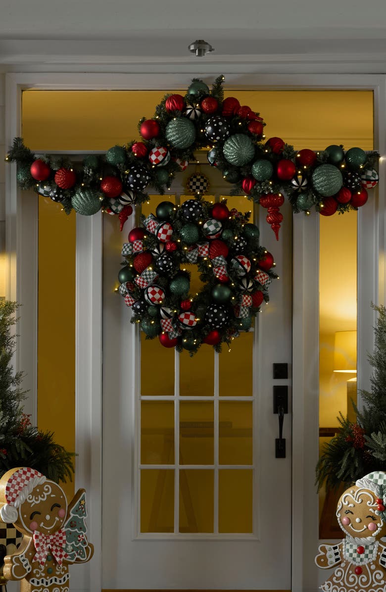 MACKENZIE CHILDS Check It Out Illuminated Holiday Garland, Alternate, color, Green