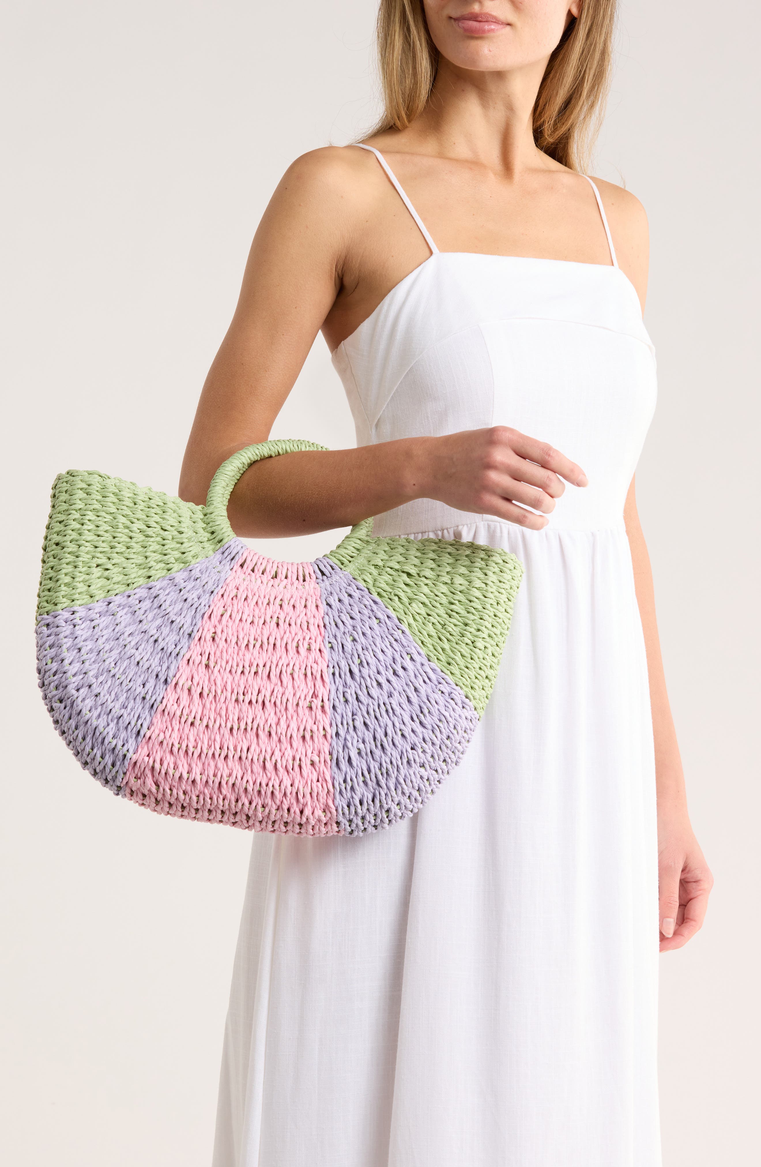 ALESSIA BIANCHI East/West Straw Tote, Alternate, color, Lilac Multi