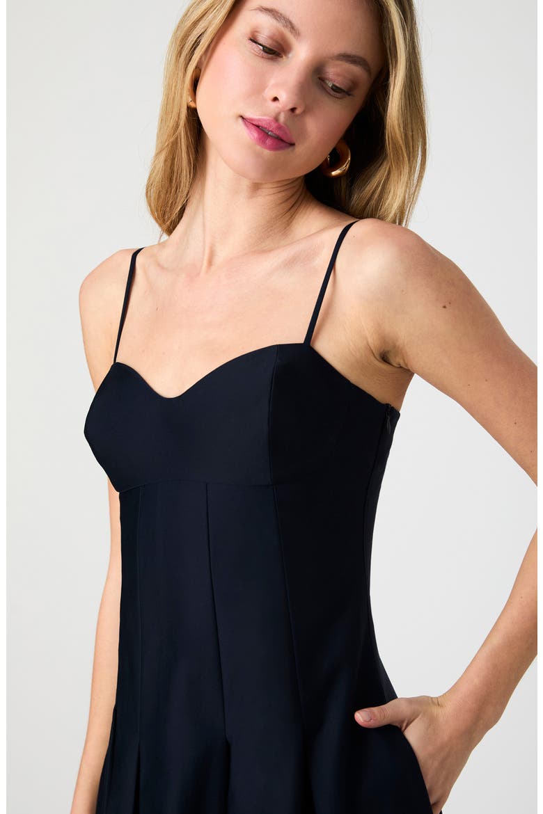 Pleated Stretch Cotton Sateen Midi Dress, Alternate, color, MARINE