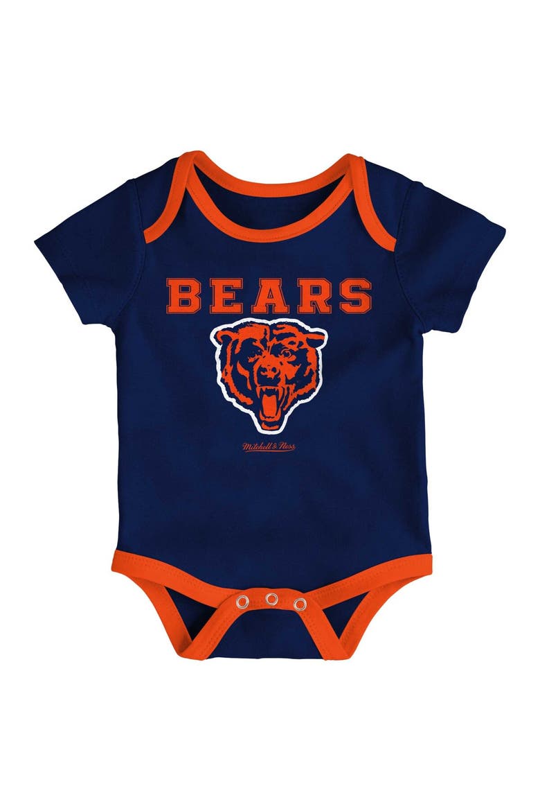 Newborn & Infant Mitchell & Ness Navy/Orange Chicago Bears Throwback Bodysuit Bib & Booties Set, Alternate, color, Navy