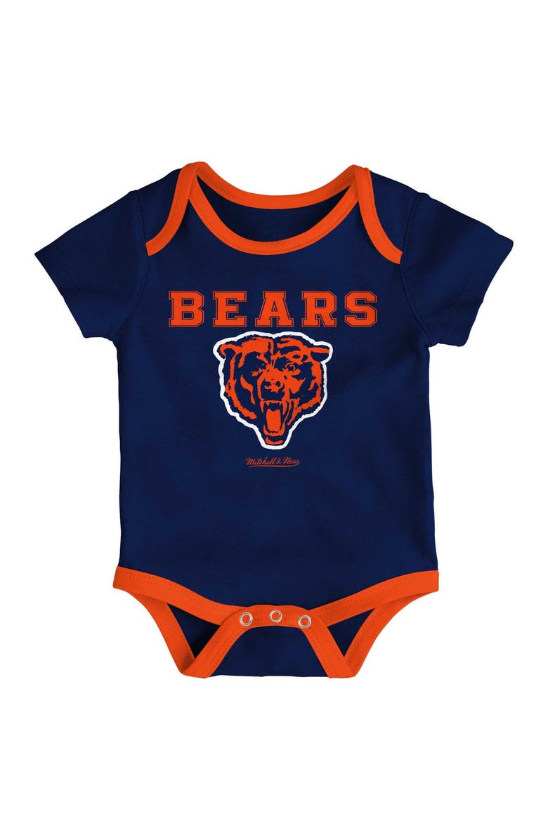 Mitchell & Ness Newborn & Infant Mitchell & Ness Navy/Orange Chicago Bears Throwback Bodysuit Bib & Booties Set, Alternate, color, Navy