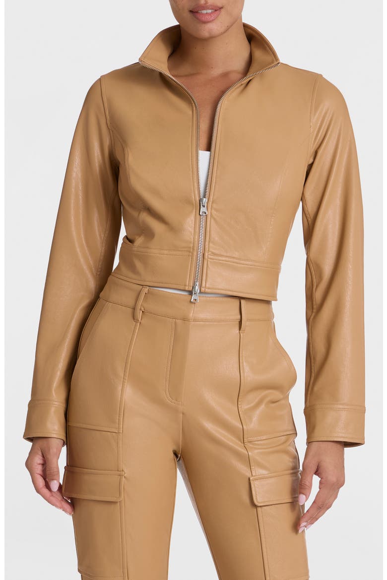Faux Leather Crop Biker Jacket, Main, color, CAMEL