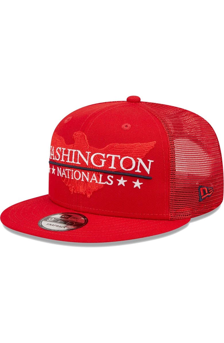 New Era Men's New Era Red Washington Nationals Patriot Trucker 9FIFTY Snapback Hat, Alternate, color, Red