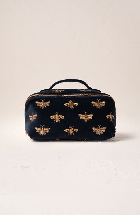 Honey Bee Velvet Open Flat Makeup Bag