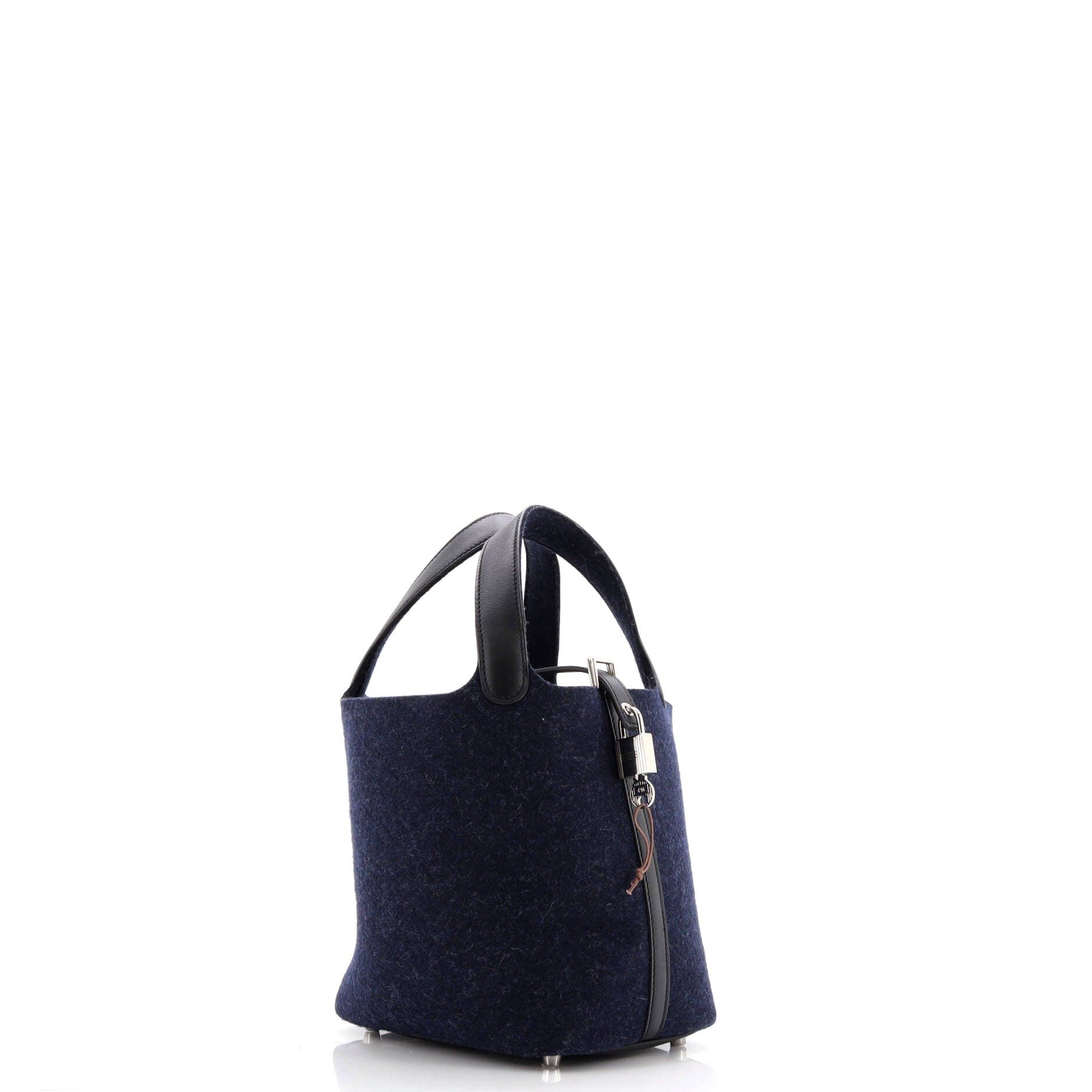 Pre-Owned Hermes Picotin Lock Bag Felt with Leather PM, Alternate, color, Bleu Nuit