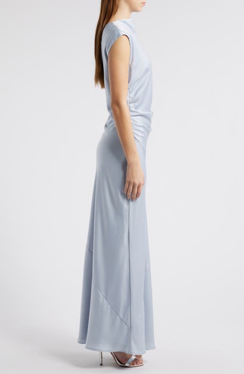 Shop Wayf Lillian Ruched Satin Gown In Dusty Blue
