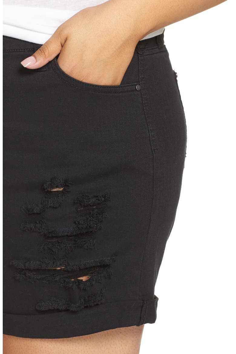 Tinsel Ripped Bermuda Shorts, Alternate, color, BLACK