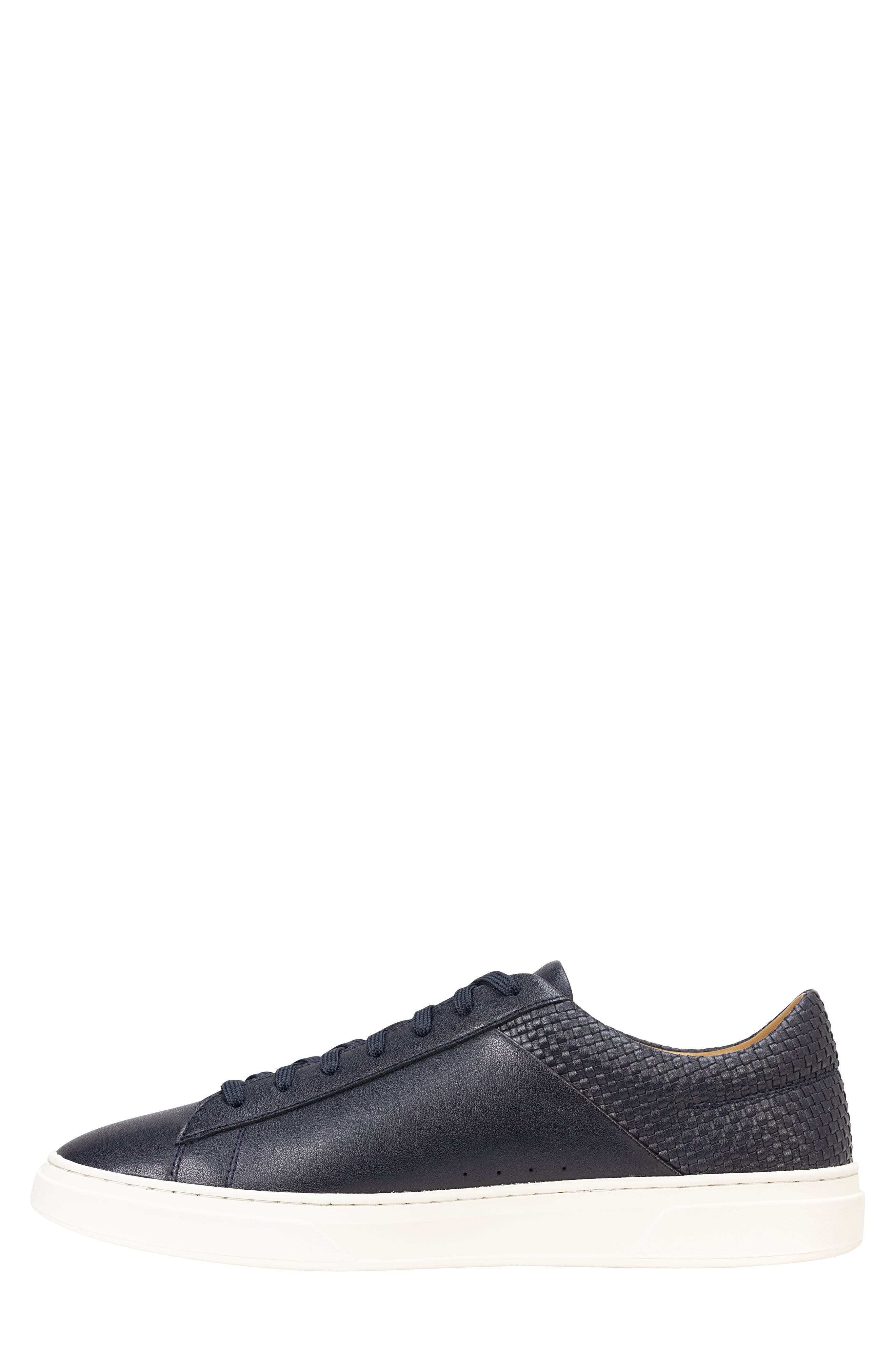 BOSS Kieran Woven Leather Low Top Sneaker, Alternate, color, Dark Blue