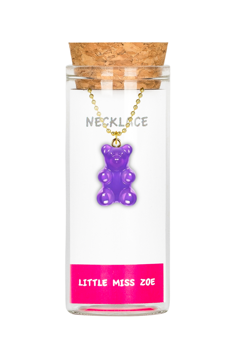 Gummy Bear Charm Necklace in Gift Bottle, Main, color, Purple