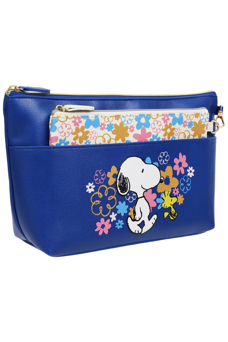 Snoopy & Woodstock Floral 2-in-1 Large Cosmetic Bag, Alternate, color, NAVY