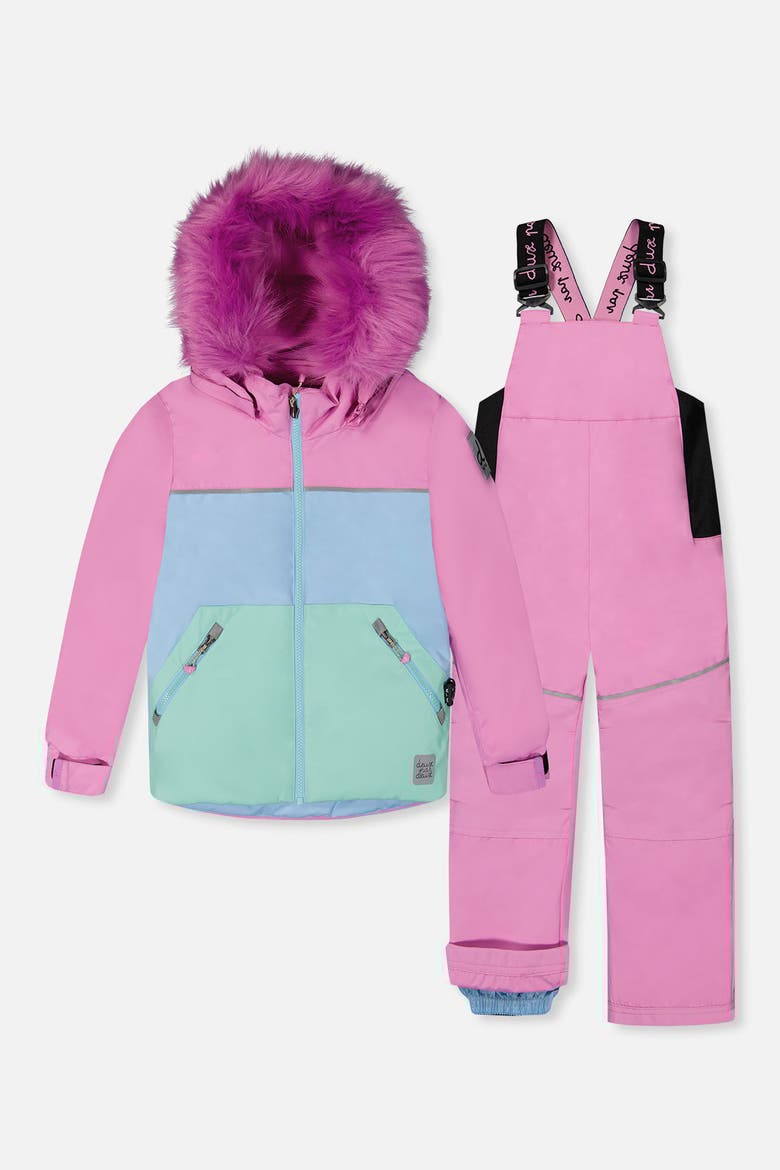 Girl Discover Fleece Colorblock Jacket Snow Pants Two Piece Snowsuit, Main, color, Pinkish Violet