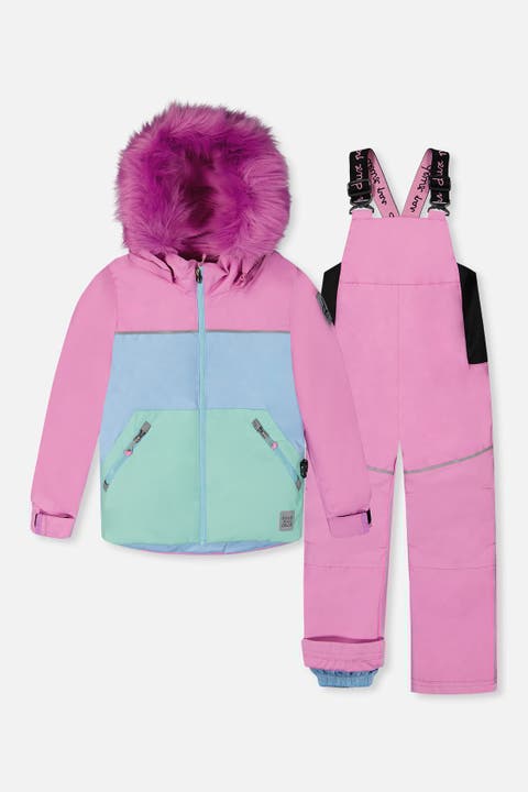 Girl Discover Fleece Colorblock Jacket Snow Pants Two Piece Snowsuit