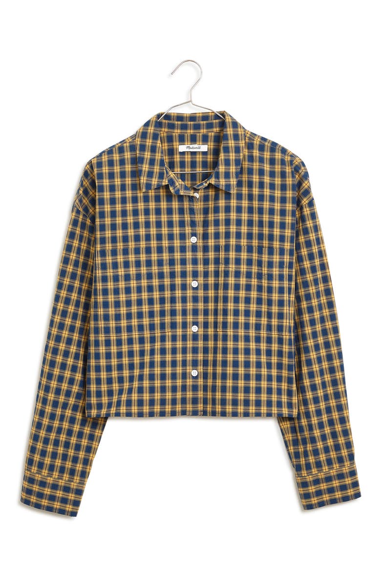 The Signature Plaid Poplin Crop Button-Up Shirt, Alternate, color, CLASSIC INDIGO