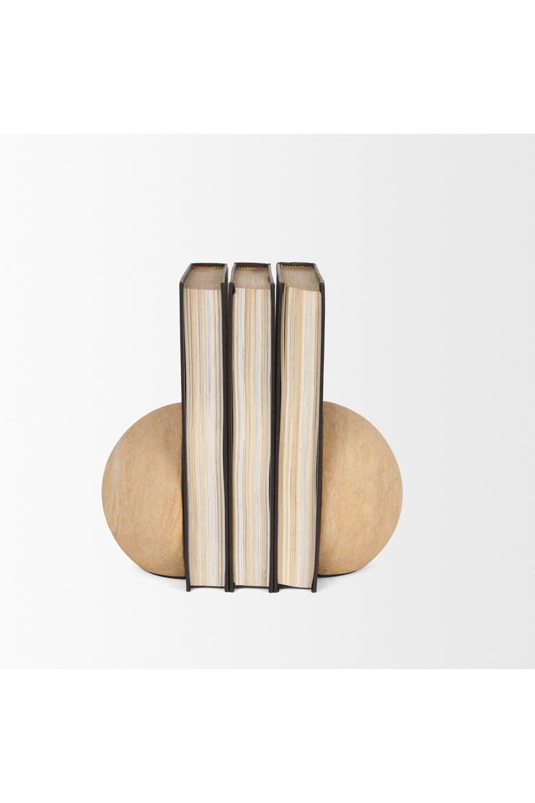 Rahmi Sandstone Orb Bookends, Alternate, color, Brown