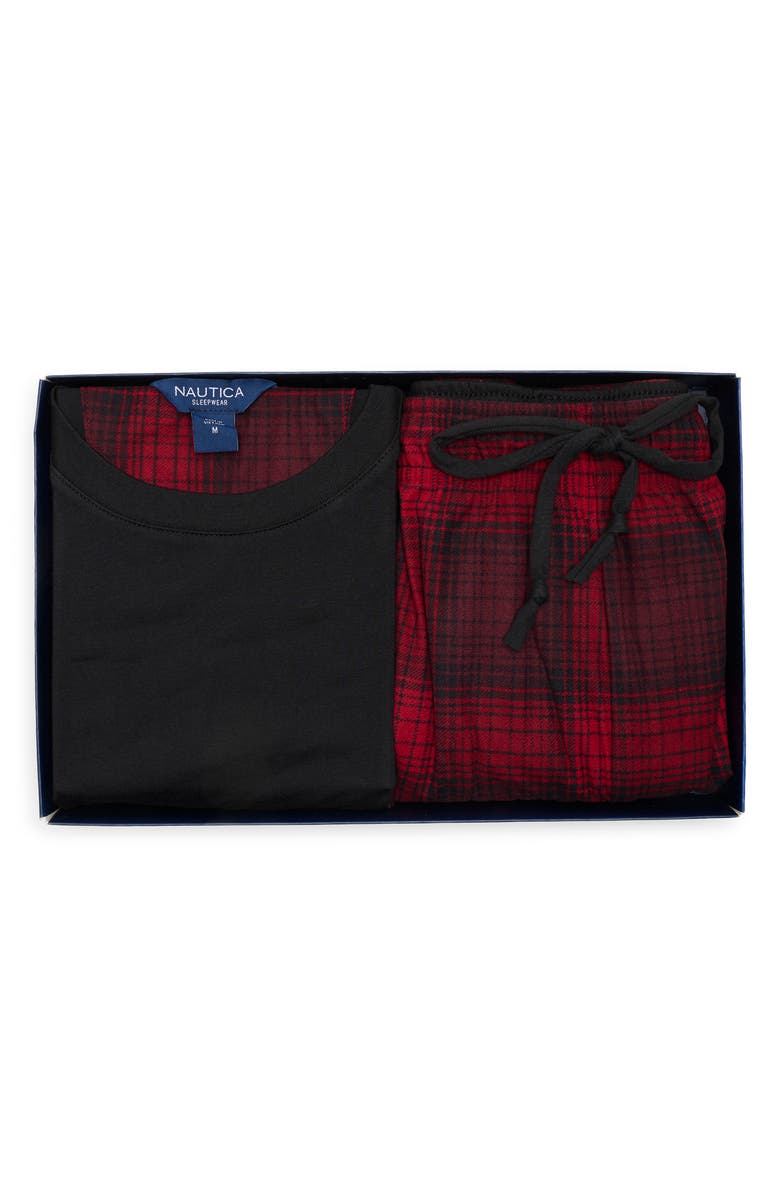 Nautica Cozy Fleece T-Shirt & Plaid Pajama Pants Set, Alternate, color, True Black