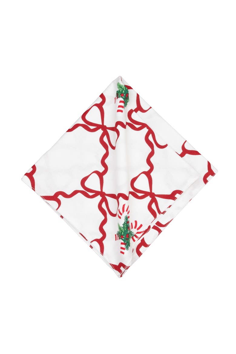 Candy Cane Berry Bows and Ribbons Christmas Set of 6 Cloth Napkins, Alternate, color, White