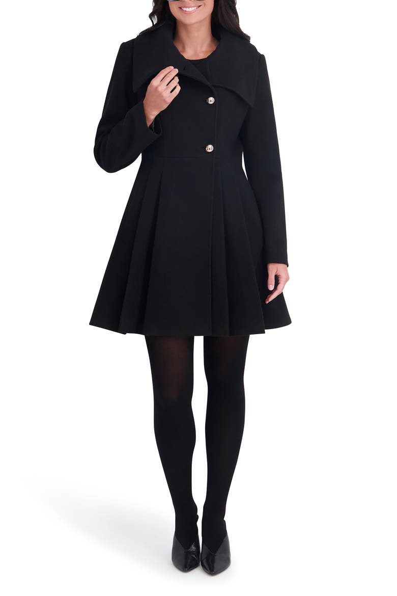 Asymmetric Button-Front Pleated Coat, Alternate, color, BLACK