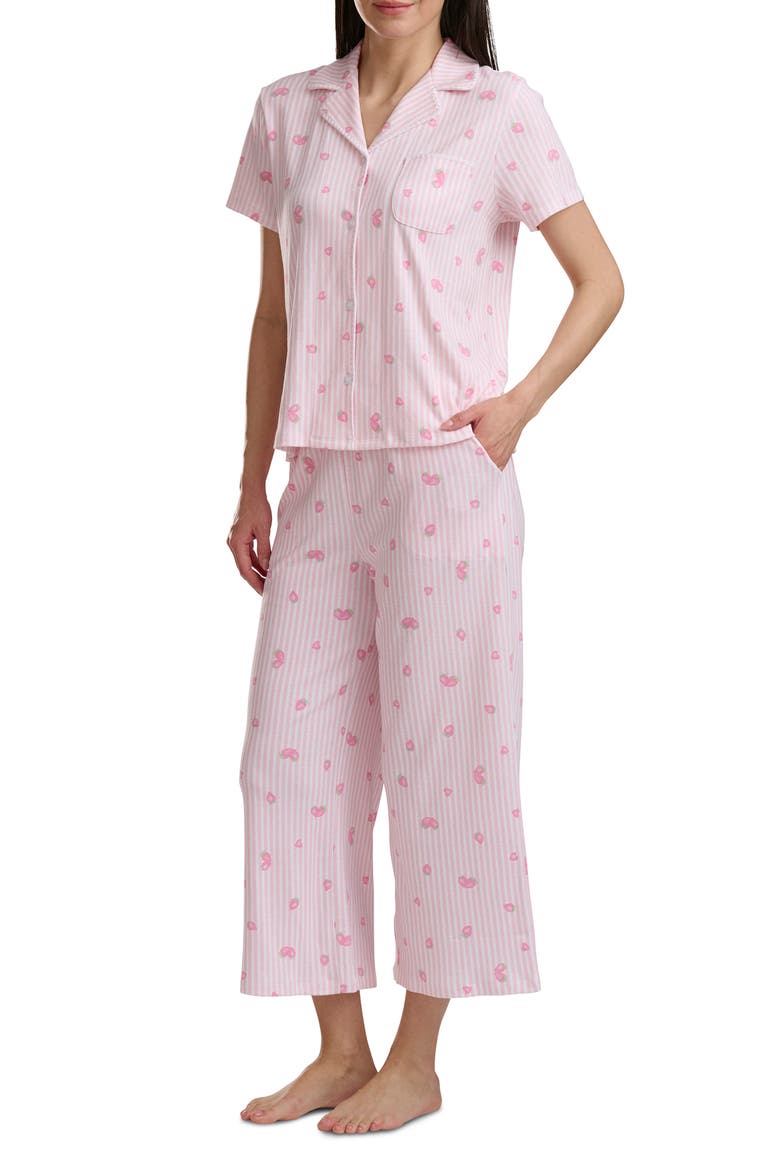 Notch Collar Crop Pajamas, Alternate, color, STRAWBERRY SAND STRIPE