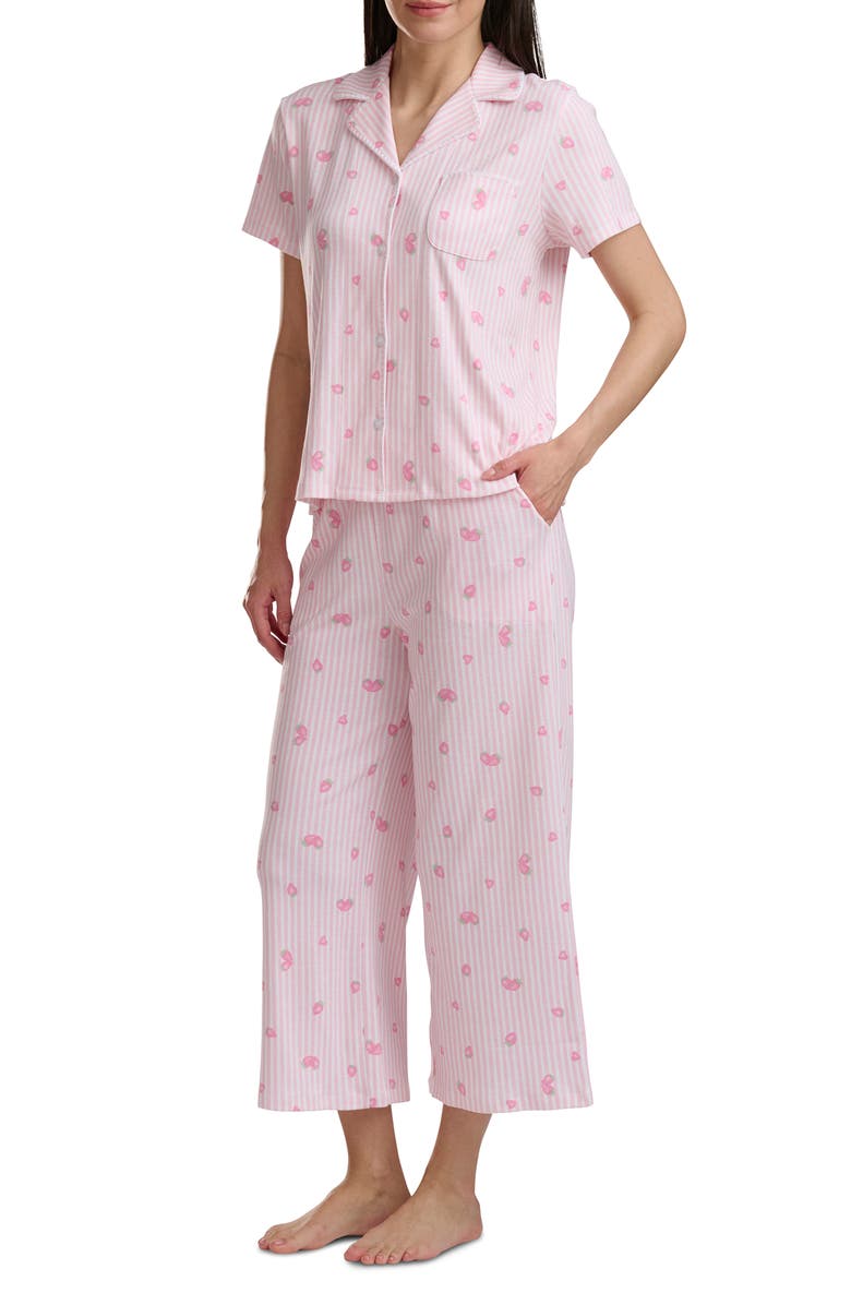 Splendid Notch Collar Crop Pajamas, Alternate, color, Strawberry Sand Stripe