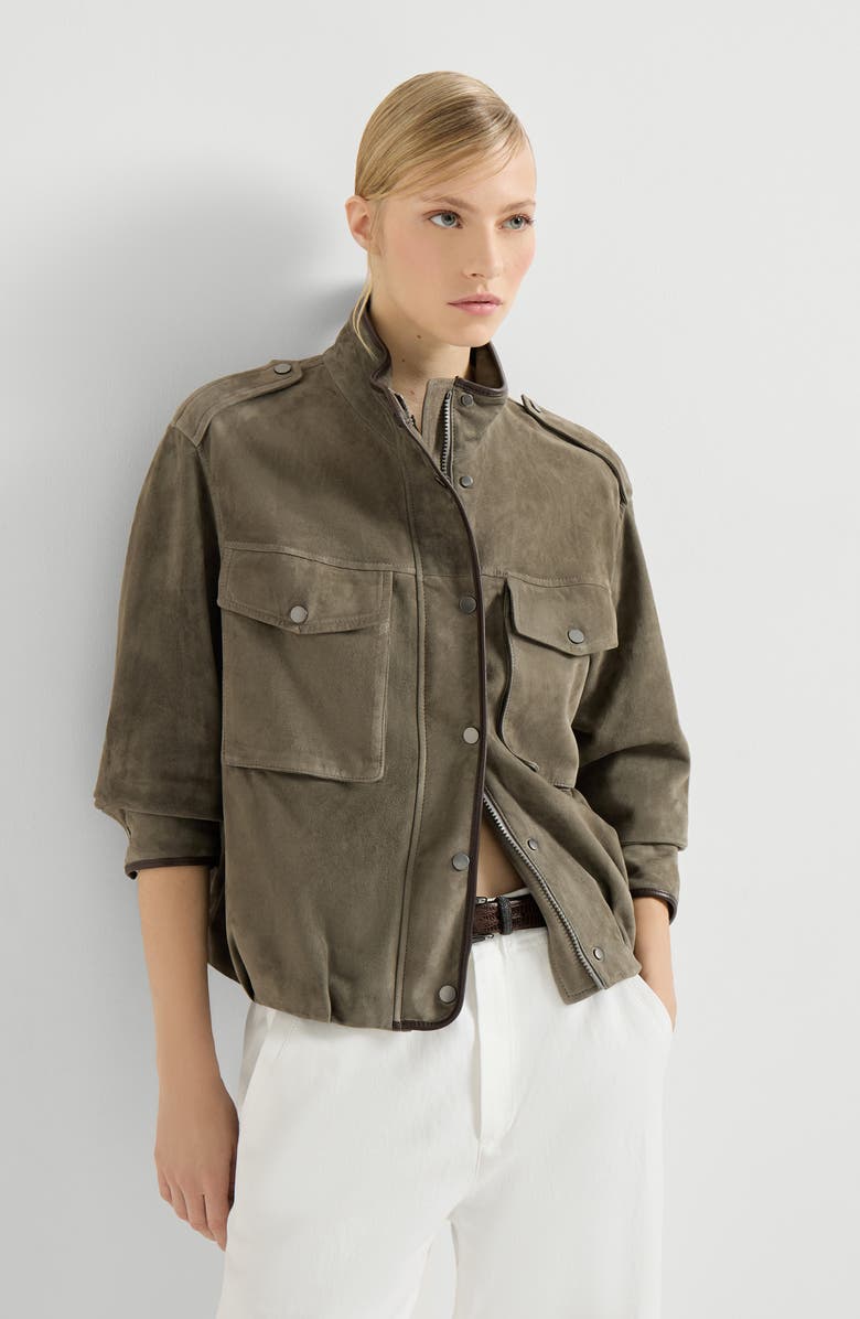 Brunello Cucinelli Couture suede outerwear, Alternate, color, Green