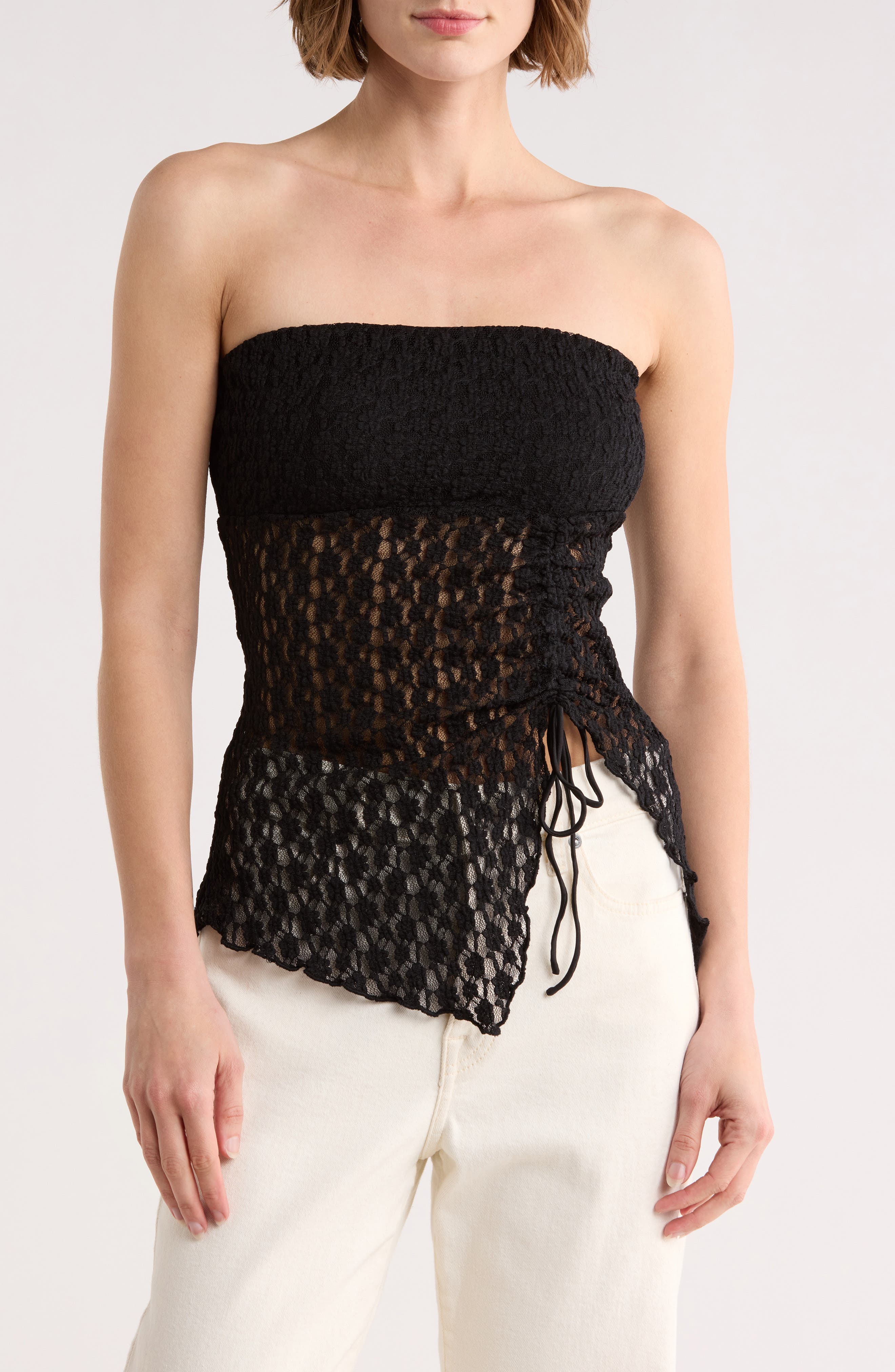 Abound Lace Asymmetrical Hem Tube Top