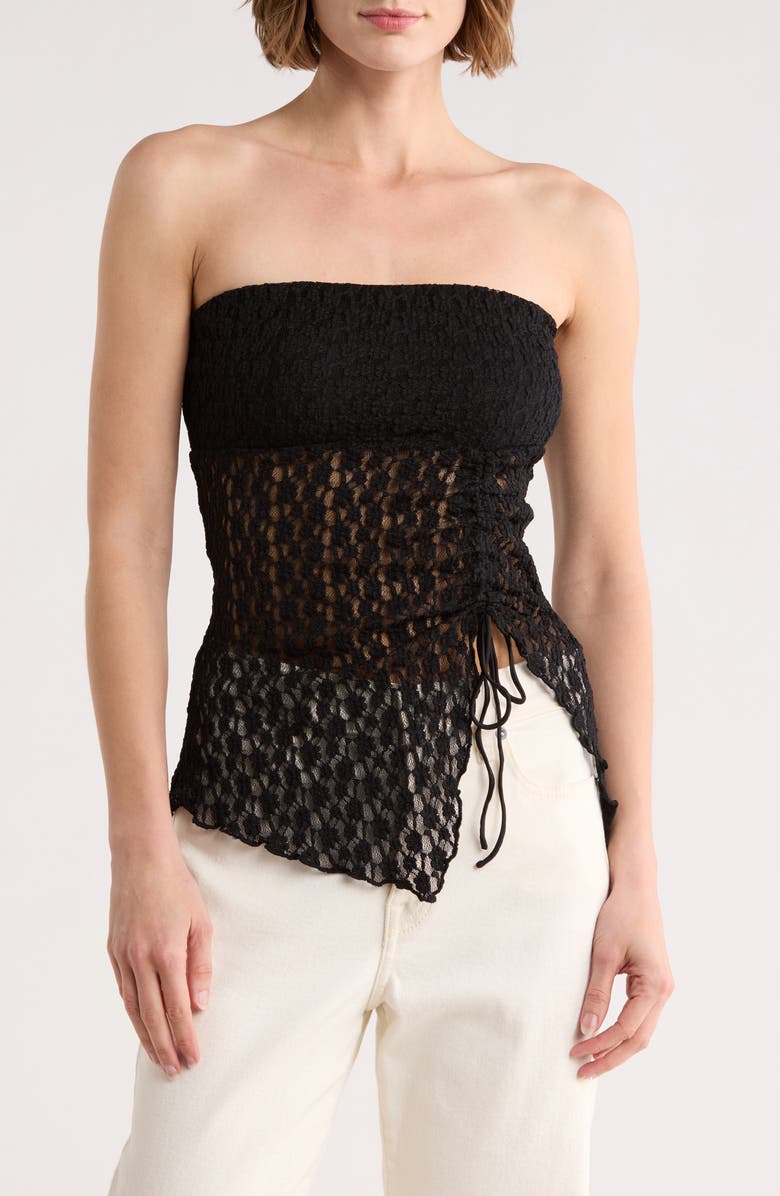 Abound Lace Asymmetrical Hem Tube Top, Main, color, Black