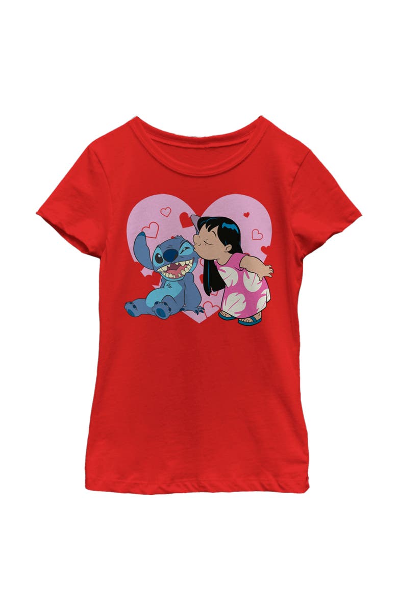Lilo & Stitch Girl's Lilo & Stitch Valentine's Day Kisses Graphic T-Shirt, Main, color, Red