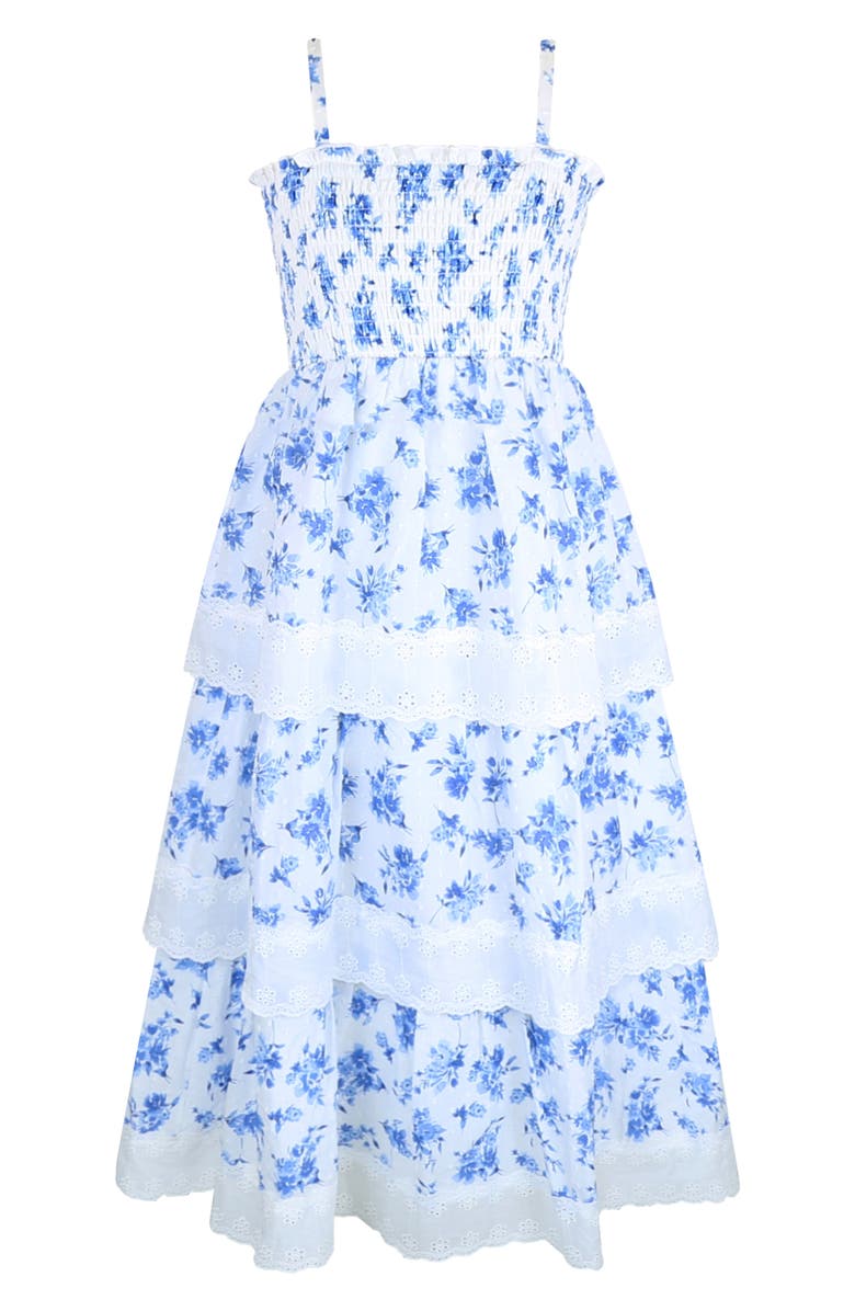 Zunie Kids' Smocked Bodice Maxi Dress, Alternate, color, White/ Blue