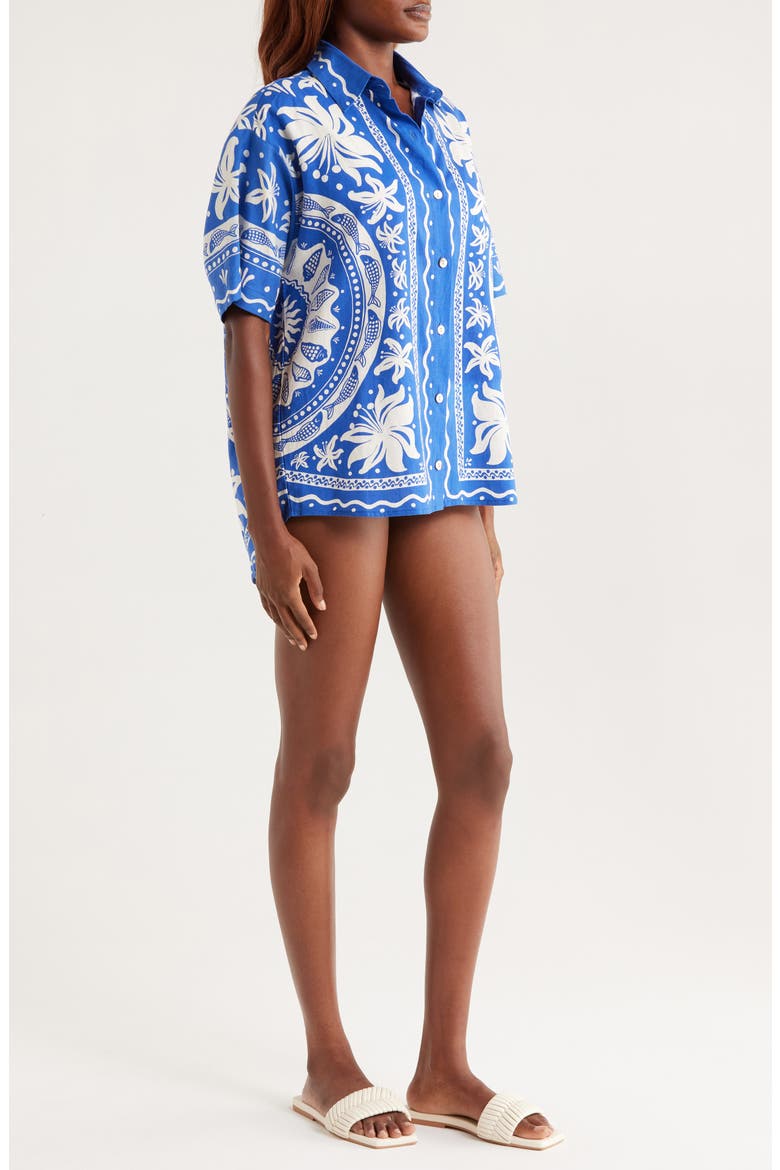 Ocean Oversize Linen Blend Cover-Up Button-Up Shirt, Alternate, color, BLUE