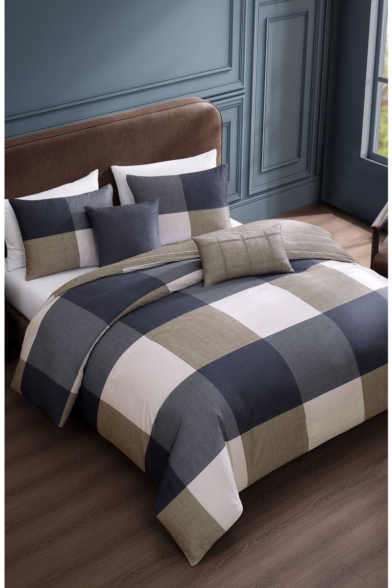 Checkered Reversible 5-Piece Comforter Set, Alternate, color, BLUE