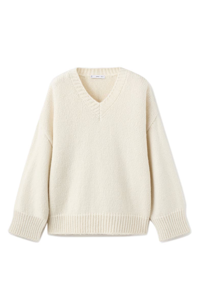 MANGO Selection Chunky V-Neck Sweater, Main, color, Ecru
