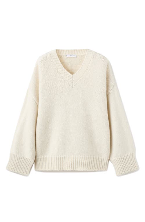 Mango Chunky V-neck Sweater In White
