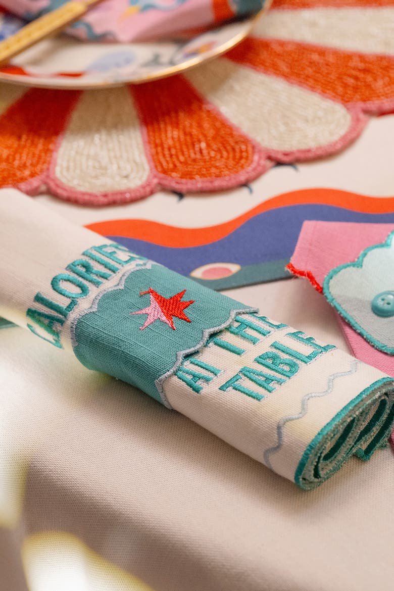Nilufer 4Pcs Digital Printed Embroidered 100% Cotton Napkin Ring Set 2X7 In, Alternate, color, Multicolor