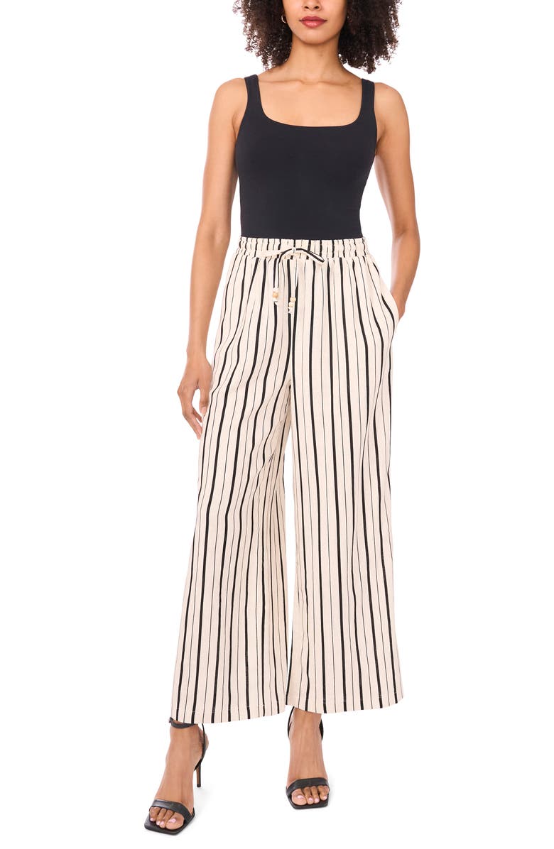 Halogen<sup>®</sup> Stripe Drawstring Wide Leg Pants, Alternate, color, Ivory/ Rich Black Stripe